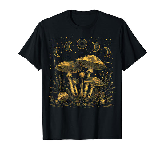 Vintage Dark Academia Fungi Mushroom Moon Witchy Aesthetic T-Shirt