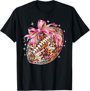 Coquette Bow Disco Funny Football Game Day Touchdown Season T-Shirt