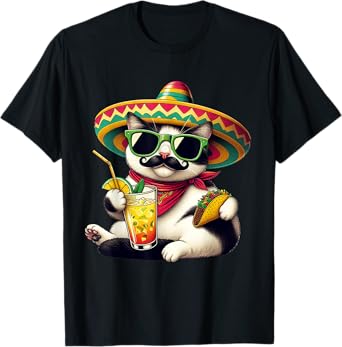 Funny Cinco De Mayo Cat Lovers Tacos Fiesta Humor Funny Meow Men Women Girls Kids T-Shirt