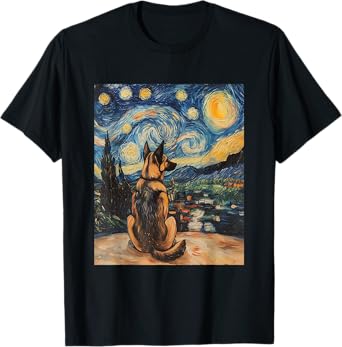 German Shepherd Dog Doggy - Van Gogh Style - Starry Night T-Shirt