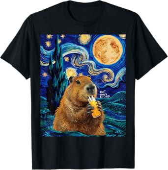 Capybara In Van Gogh Starry Night Don't Worry Be Capy Cappy T-Shirt