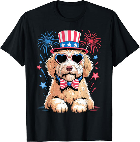 American Flag Patriotic Goldendoodle 4th Of July Dog Women T-shirt