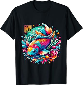 Japanese Koi Fish Shirt Colorful Sakura Flower Koi Carp Fish T-Shirt