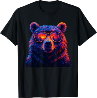 Bear Wearing Sunglasses Wildlife Animal Lover Forest Sunset T-Shirt