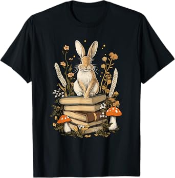 Cottagecore Aesthetic Rabbit Reading Book Lover Women Art T-Shirt