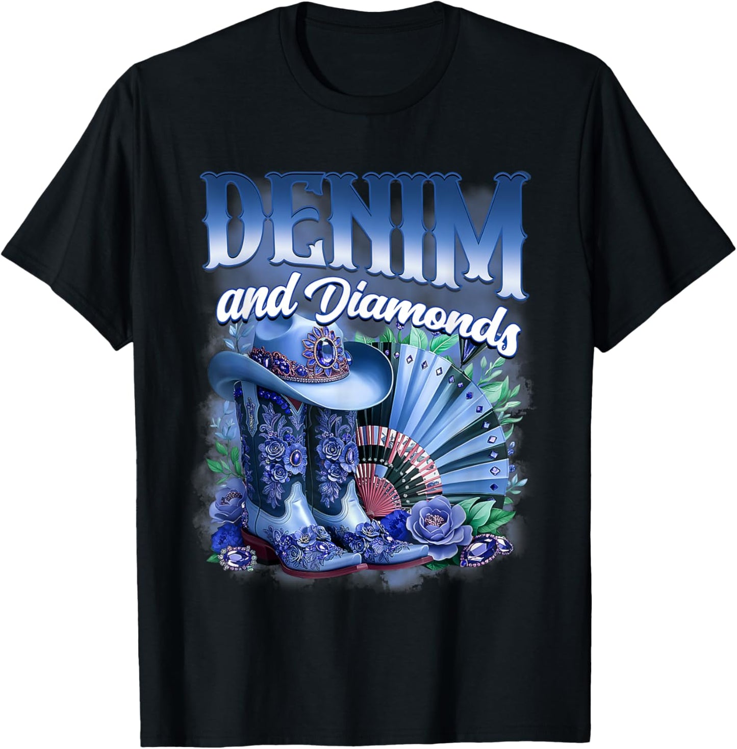 Denim And Diamonds Country Western Cowgirl Boots Party Girls T-Shirt