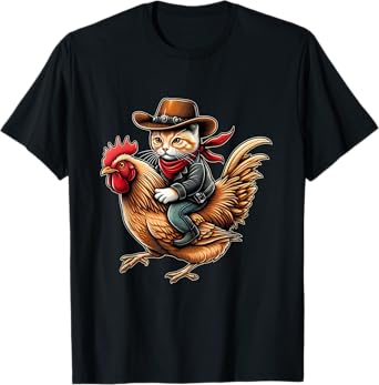 Cowboy Cat Riding Chicken Funny Western Vintage Design T-Shirt