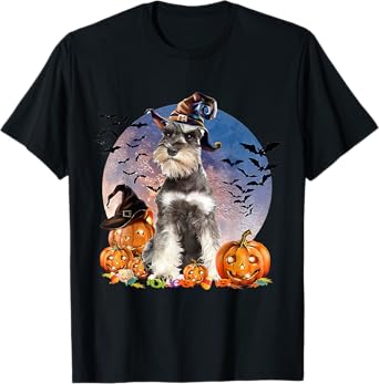 Dog Halloween Schnauzer Jack O Lantern Pumpkin T-Shirt for Men Women