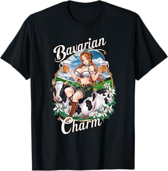 Bavarian Anime Girl with Beer Mugs German Manga T-Shirt