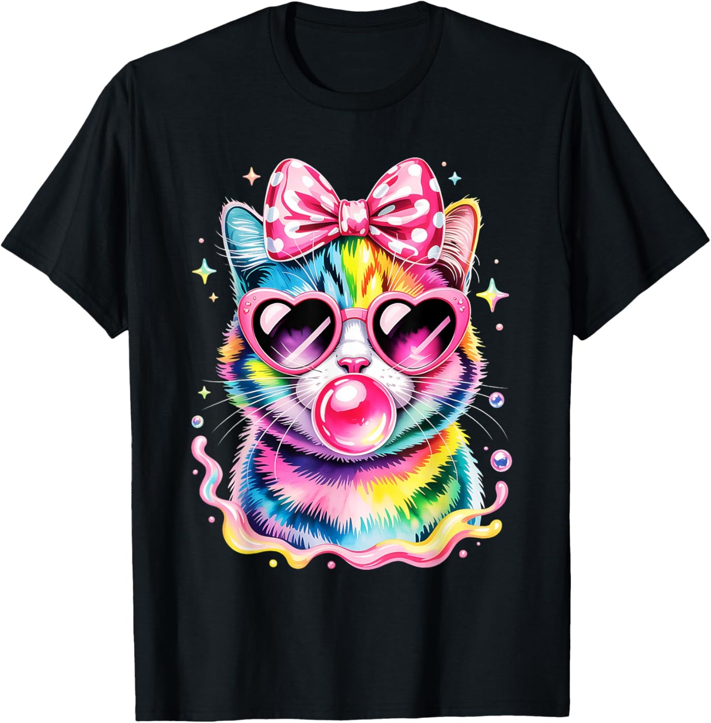 Cool Rainbow Cat with Sunglasses Bubblegum Cute Girls T-Shirt