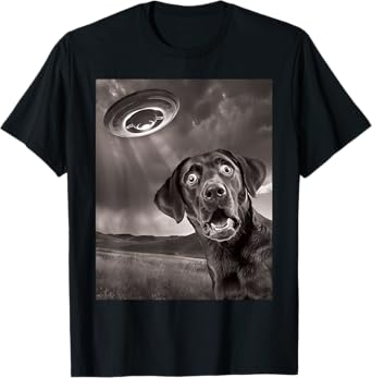 Funny Dog Black Lab Labrador Retriever UFO Selfie T-Shirt