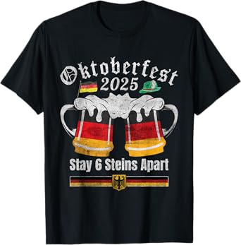 Oktoberfest 2025 6 Stein Apart Beer October Funny Drinking T-Shirt