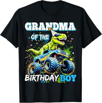Grandma of the Birthday Boy Monster Truck Dinosaur Party T-Shirt