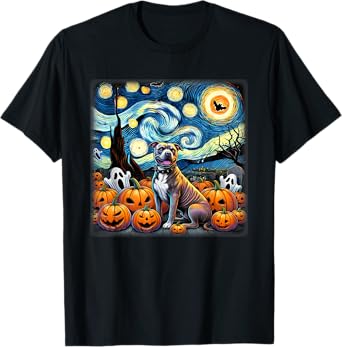 Starry Night Pitbull Halloween T-Shirt
