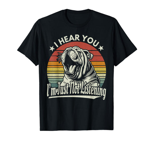 Yawn Bulldog I Hear You I'm Just Not Listening Sunset Retro T-Shirt