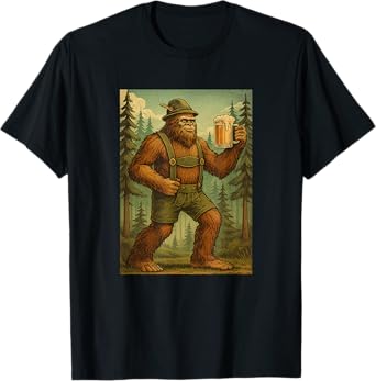 Mens Funny Oktoberfest tShirt German Bigfoot Lederhosen T-Shirt