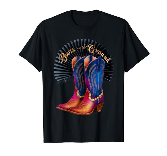 Retro Western Cowgirl Cowboy Linedance Boots On the Ground T-Shirt