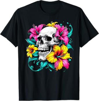 Skull Hibiscus Flower Mycologist Gothic Goth Flower Women T-Shirt