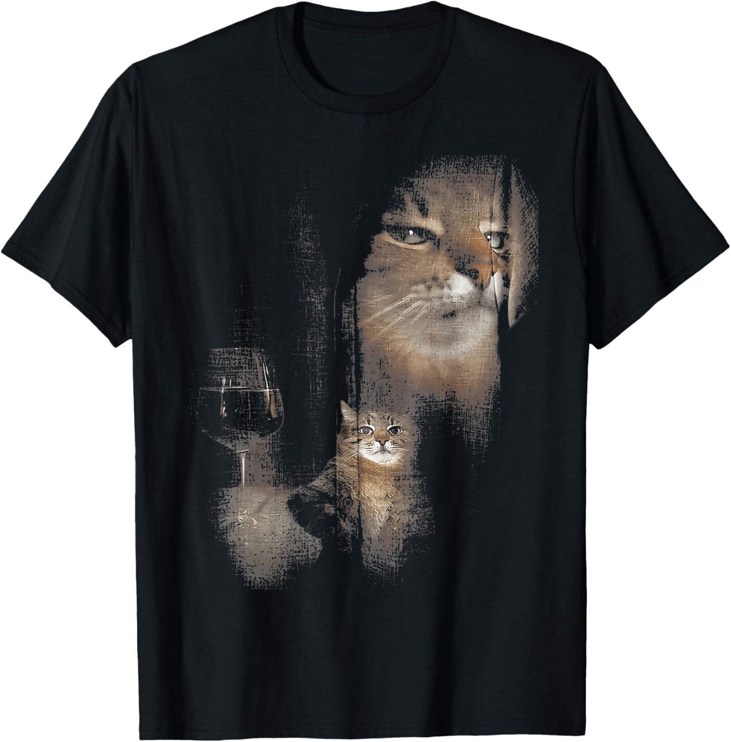 Funny Cat And Wine Art Print Short T-Shirt