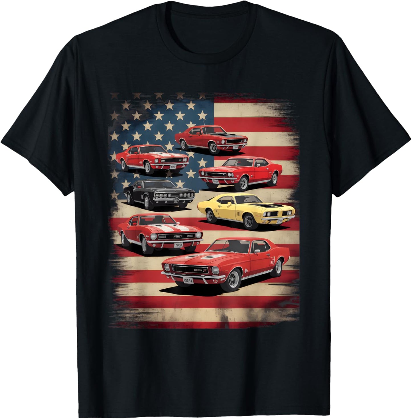 Vintage Classic Muscle Car Retro American Flag Patriotic T-Shirt