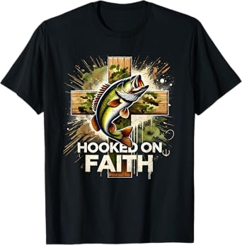 Hooked On Faith Christian Jesus Cross Fishing Squad T-Shirt