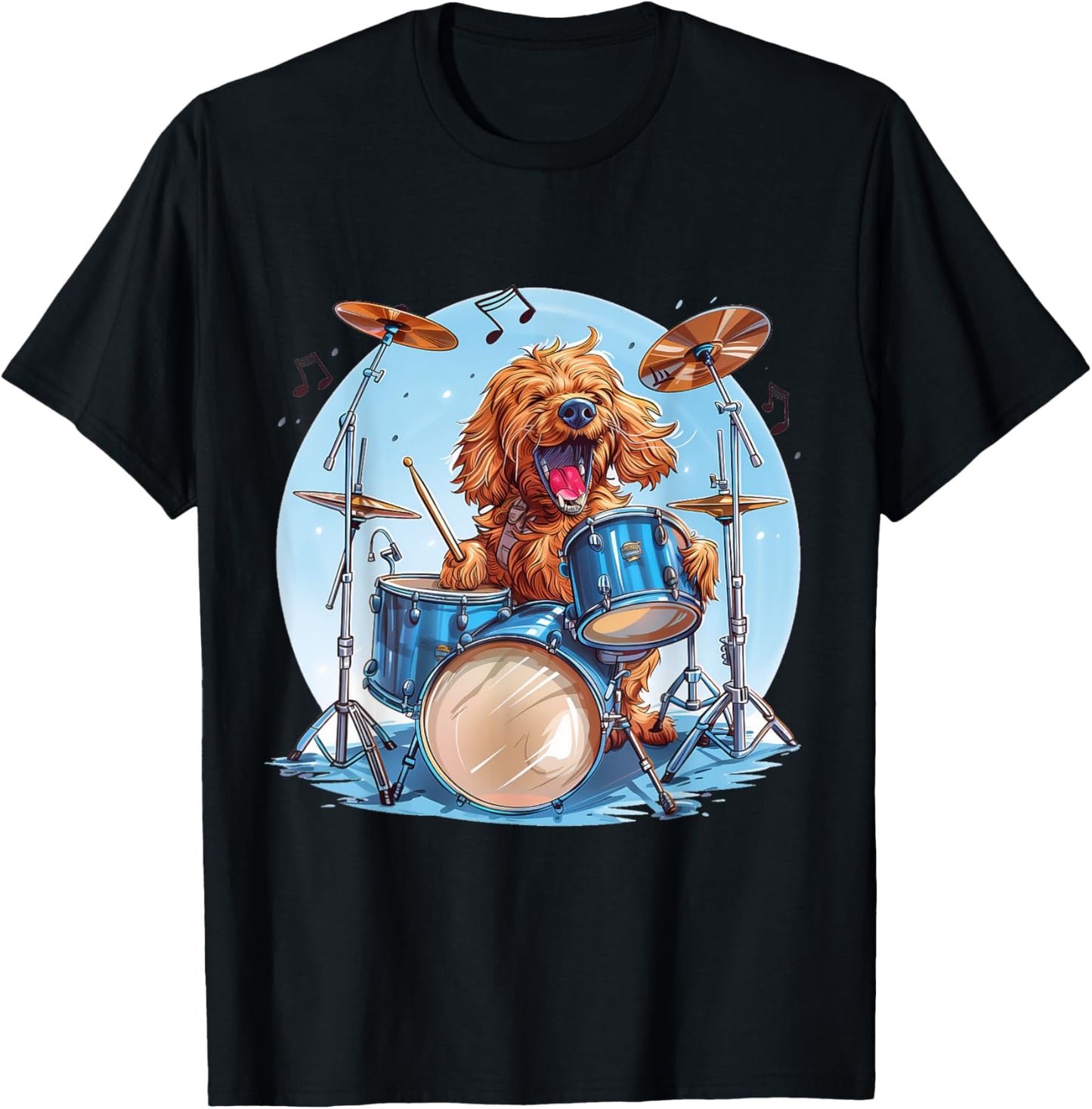 Goldendoodle Dog Playing The Drums Musician Dog Rock Band T-Shirt