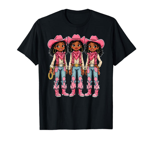 African American Black Cowgirl Girls Western Rodeo Melanin T-Shirt