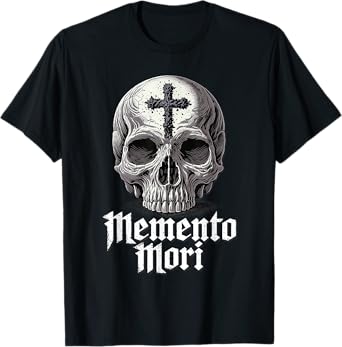 Memento Mori Catholic Crucifix Traditional Latin Mass Skull T-Shirt
