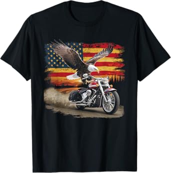 American Flag Motorcycle Tshirt USA Flag Biker Retro T-Shirt