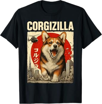 Corgizilla Giant Dog Japanese Movie Parody Art T-Shirt for Men Women Kids