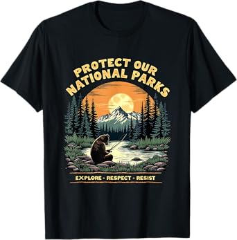 Protect National Parks Vintage Bear Wilderness Art Graphic T-Shirt