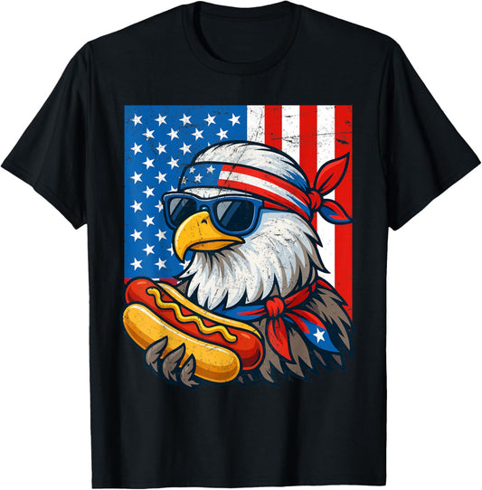 Funny 4th of July American Flag Bald Eagle Hotdog Patriotic T-Shirt
