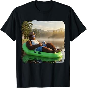 Bigfoot Drinking Beer Chillin On The Float Humor Lake Life T-Shirt