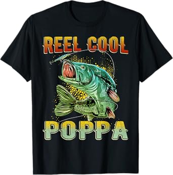Mens Funny Fathers Day Vintage Fishing Reel Cool Poppa T-Shirt