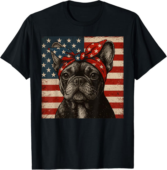 Frenchie Bow Dog Patriotic 4th of July Men Women Kids T-Shirt