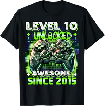 10th Birthday Boy Level 10 Gamer 10 Year Video Game Party T-Shirt