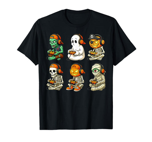 Halloween Skeleton Boo Gamer Video Gaming Boys Men Kids Tees T-Shirt