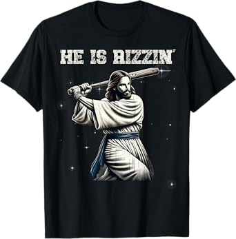 He is Rizzin Jesus Playing Baseball Funny Sports Rizz T-Shirt