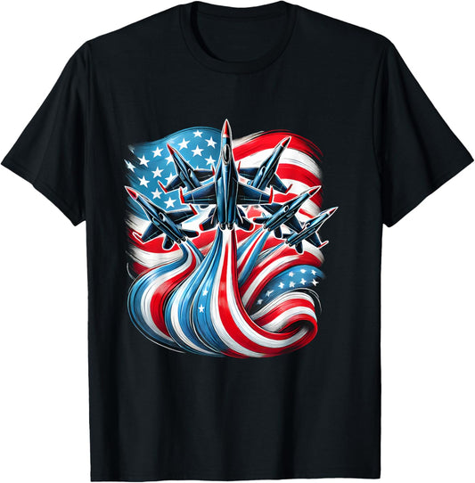Patriotic Usa Flag Fighter Jets Boys 4th Of July T-shirt