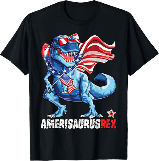 Dinosaur 4th of July Boys Girls Men Amerisaurus T Rex Funny T-Shirt