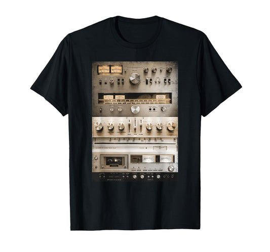 Setup Vintage Audio HiFi Sound System Mixed Media Collage T-Shirt