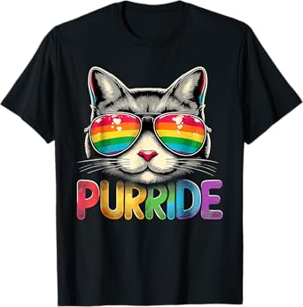 Funny Cat Gay Pride T Shirt Rainbow Sunglasses LGBTQ LGBT T-Shirt for Men Women Kids