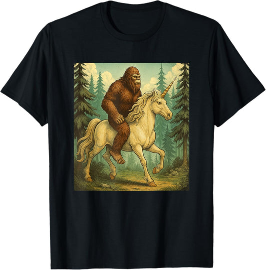 Bigfoot Riding a Unicorn Shirt Men Women Kids Sasquatch T-Shirt