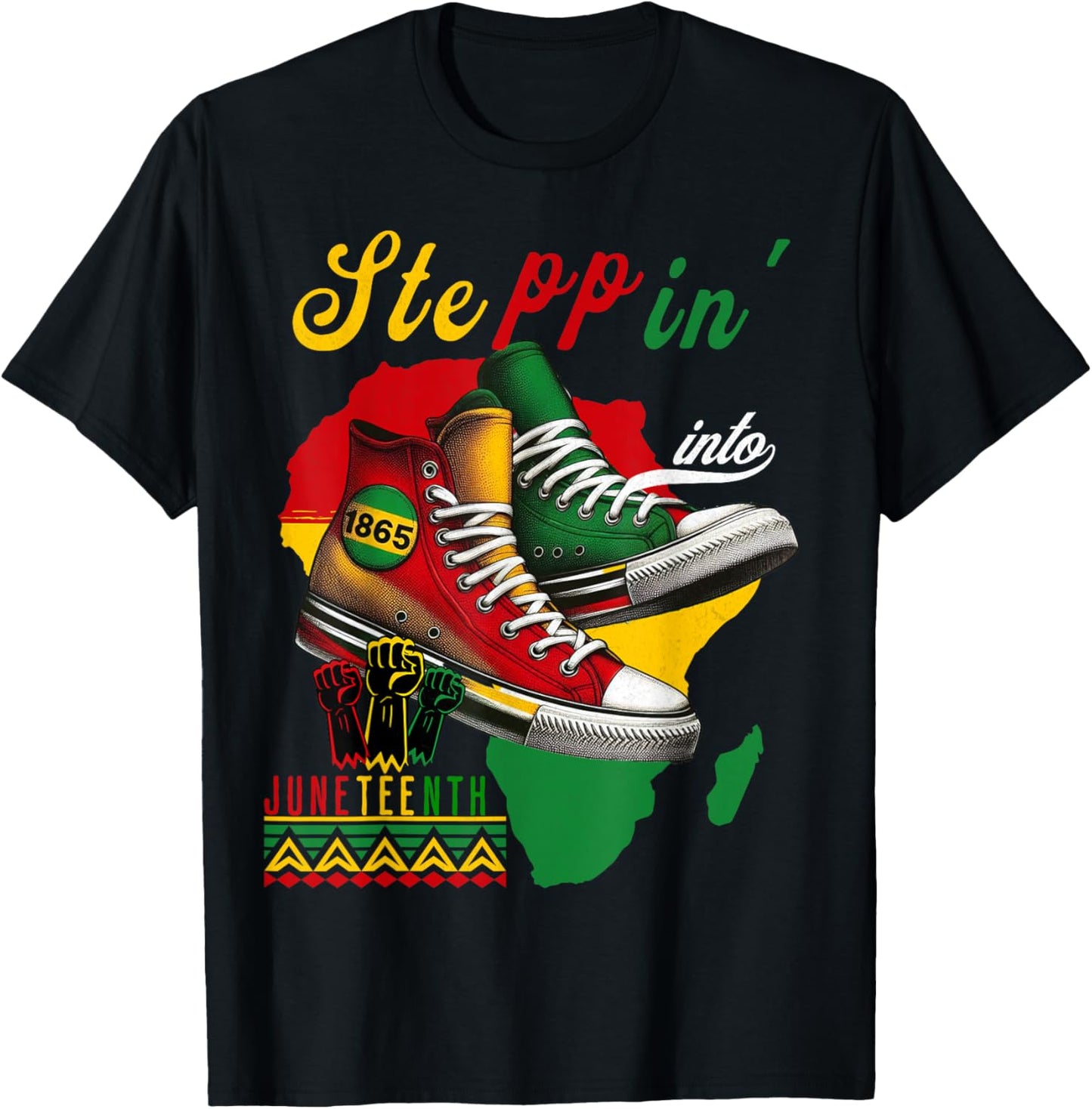 Stepping Into Juneteenth Afro Woman Black Girls Sneakers Men T-Shirt