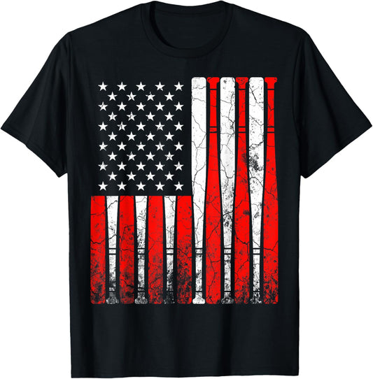 Vintage American Flag Baseball Patroic Men Boys Dad 4th July T-Shirt