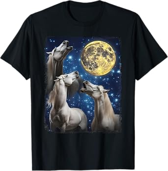 Three Horse Moon | 3 Horses Howling Funny Weird Cursed Meme T-Shirt