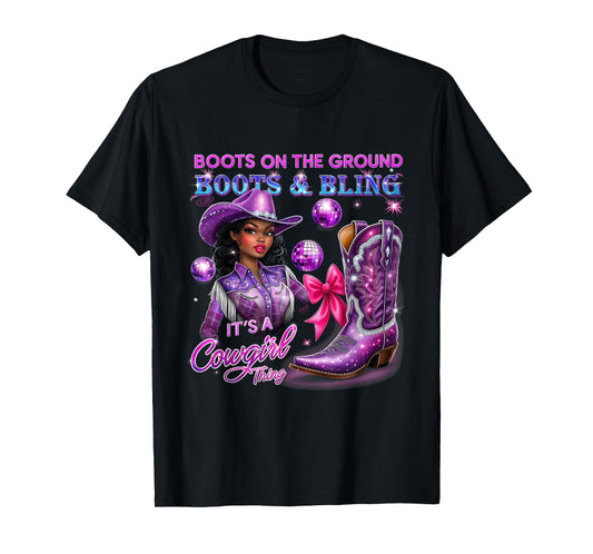 Western Boots Bling Black Melanin Trendy Cowgirl Thing T-Shirt