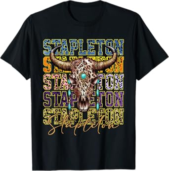 Classic Stapleton Name Bull Skull Country Western Cowboy T-Shirt