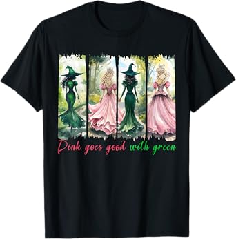 Pink Witch Goes Good With Green Halloween Witch Women Girls T-Shirt