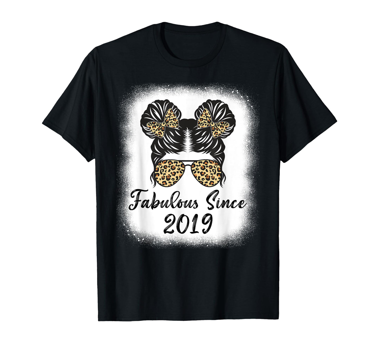 Fabulous Since 2019 Leopard Messy Bun Girl Life 5th Birthday T-Shirt